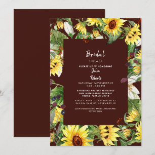 Deep Burgundy Sunflower Bridal Shower Invitation