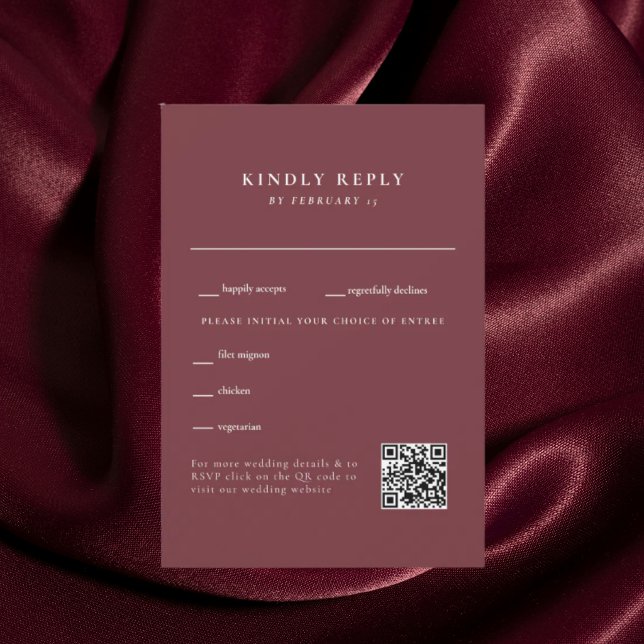  Deep Burgundy Wedding QR Code RSVP Card (Creator Uploaded)