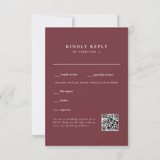  Deep Burgundy Wedding QR Code RSVP Card