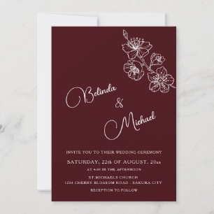 Deep Burgundy White Floral Casual Wedding Invitation