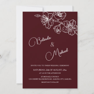 Deep Burgundy White Floral | Photo Wedding Invitation