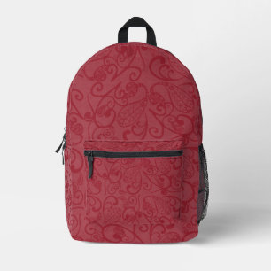 Deep Carmine Leafy Pattern Backpack 