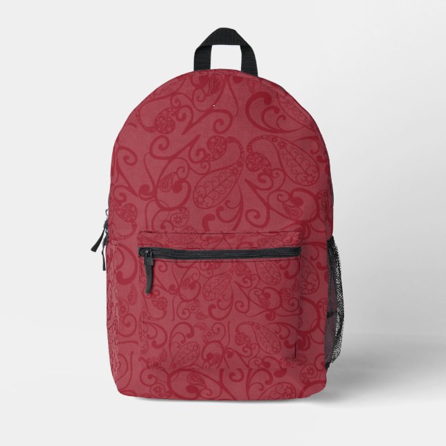 Deep Carmine Leafy Pattern Backpack  (Front)
