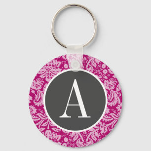 Deep Cerise Damask Key Ring