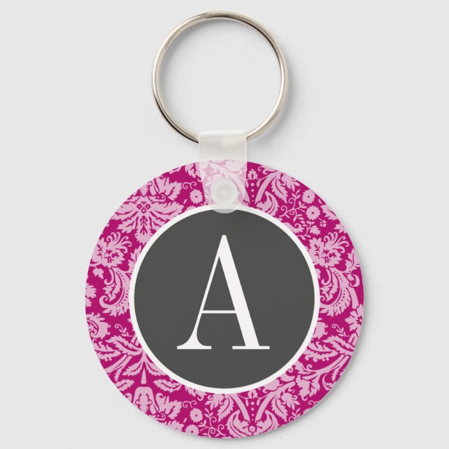Deep Cerise Damask Key Ring (Front)