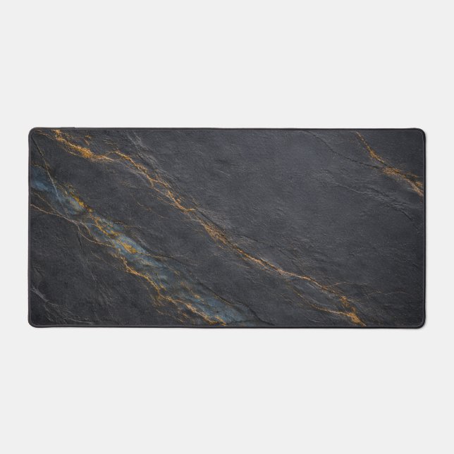 Deep Charcoal Slate and Gold Vein Desk Mat (Front)