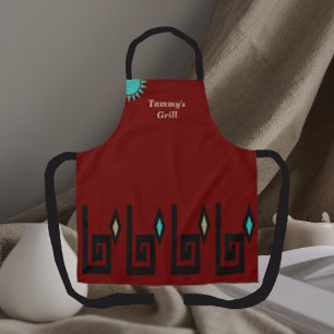 Deep Chilli Red Southwestern Aztec Style Chef Apro Apron