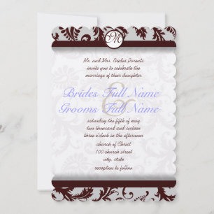 Deep Chocolate Brown Damask Wedding Invitation