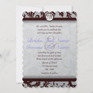 Deep Chocolate Brown Damask Wedding Invitation
