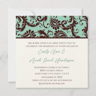 Deep Chocolate Brown Damask Wedding Invitation