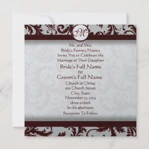 Deep Chocolate Brown Damask Wedding Invitation