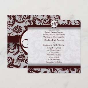 Deep Chocolate Brown Damask Wedding Invitation