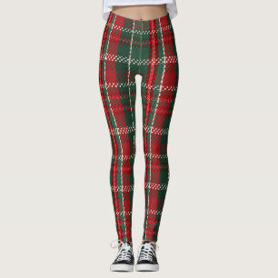 Deep Christmas Red Green Tartan Leggings