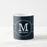 Deep Classic Navy Blue Pattern Custom Monogram Coffee Mug<br><div class="desc">Enjoy this deep Navy pattern custom monogram design as the perfect gift to celebrate your own individuality or to give as a classy gift to a friend or loved one. Zoom in to see the intricate details in the background pattern and custom monogram border. This makes a great gift for...</div>