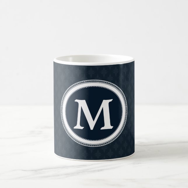 Deep Classic Navy Blue Pattern Custom Monogram Coffee Mug (Center)