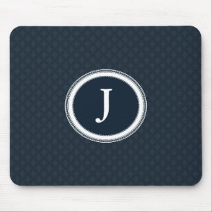 Deep Classic Navy Blue Pattern Custom Monogram Mouse Mat