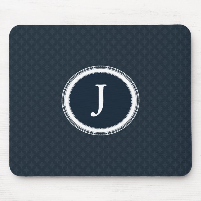 Deep Classic Navy Blue Pattern Custom Monogram Mouse Mat (Front)