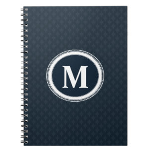 Deep Classic Navy Blue Pattern Custom Monogram Notebook