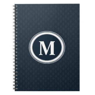 Deep Classic Navy Blue Pattern Custom Monogram Notebook