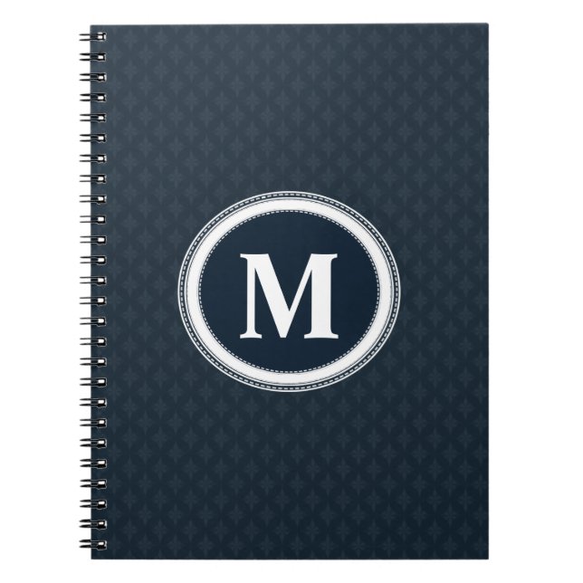 Deep Classic Navy Blue Pattern Custom Monogram Notebook (Front)