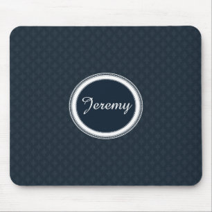 Deep Classic Navy Blue With Custom Monogram Mouse Mat