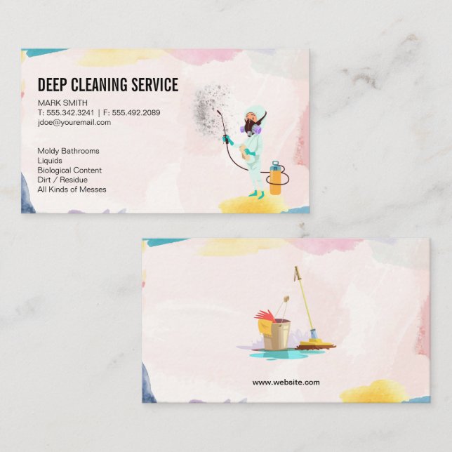 Deep Cleaning Worker Business Card (Front/Back)
