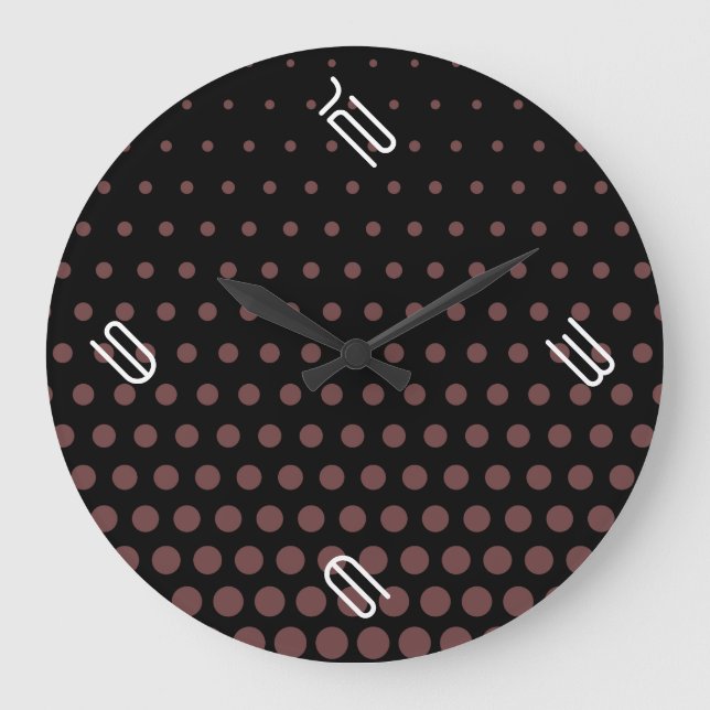Deep Coffee Polka Dot Modern Black Large Clock (Front)