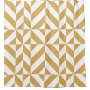 Deep Cool Gold Geometric Cube Pattern Shower Curtain