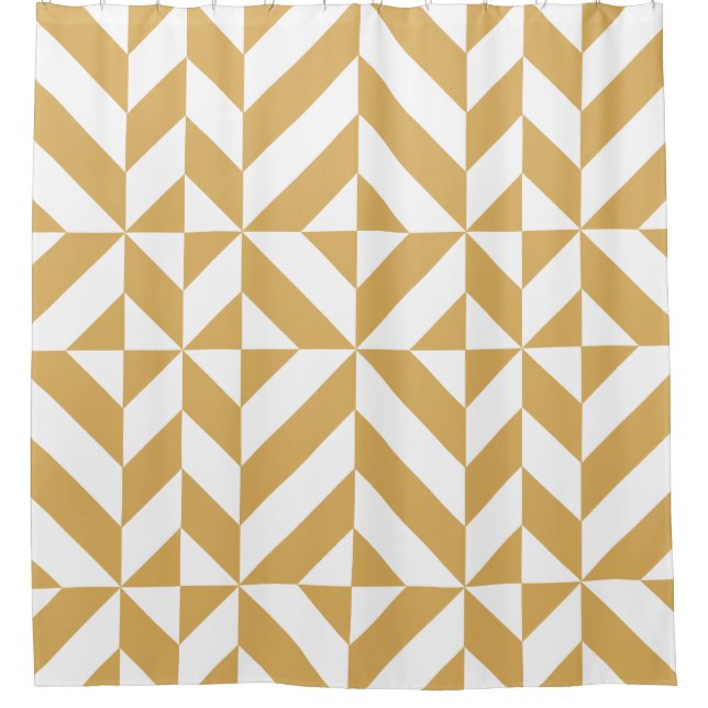 Deep Cool Gold Geometric Cube Pattern Shower Curtain (Front)