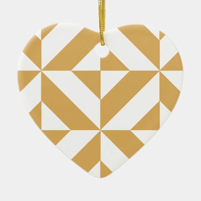 Deep Cool Gold Geometric Deco Cube Pattern Ceramic Tree Decoration (Front)