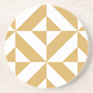 Deep Cool Gold Geometric Deco Cube Pattern Coaster