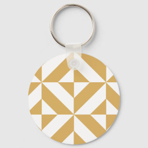Deep Cool Gold Geometric Deco Cube Pattern Key Ring