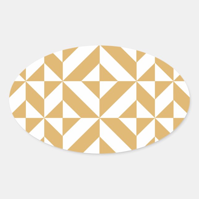 Deep Cool Gold Geometric Deco Cube Pattern Oval Sticker (Front)