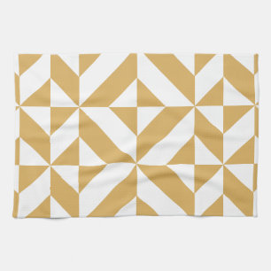 Deep Cool Gold Geometric Deco Cube Pattern Tea Towel