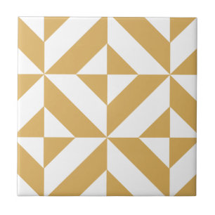 Deep Cool Gold Geometric Deco Cube Pattern Tile
