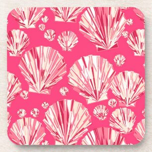 Deep Coral and Pastel Pink Sea Shells Coaster