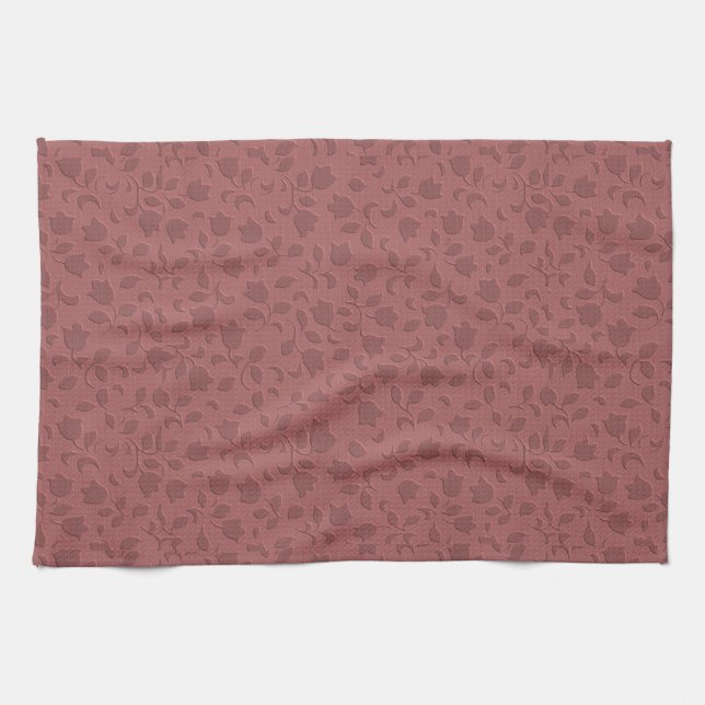 Deep Coral Floral Tea Towel (Horizontal)
