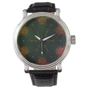 Deep Cosmic Mandala Star Kaleidoscope GoldenGreen  Watch