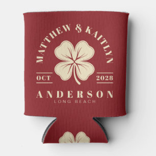 Deep Cranberry Irish Lucky Clover Wedding Crest Can Cooler