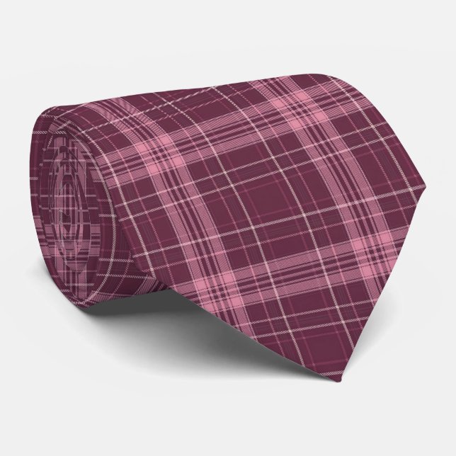 Deep Cranberry Red Tartan Plaid Tie (Rolled)