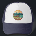 Deep Creek Lake Maryland Boating Fishing Emblem Trucker Hat<br><div class="desc">Deep Creek Lake hand drawn illustration with canoe,  tents,  and mountains in the background. Perfect for anyone who loves to visit Deep Creek Lake.</div>