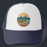 Deep Creek Lake Maryland Boating Fishing Emblem Trucker Hat<br><div class="desc">Deep Creek Lake hand drawn illustration with canoe,  tents,  and mountains in the background. Perfect for anyone who loves to visit Deep Creek Lake.</div>