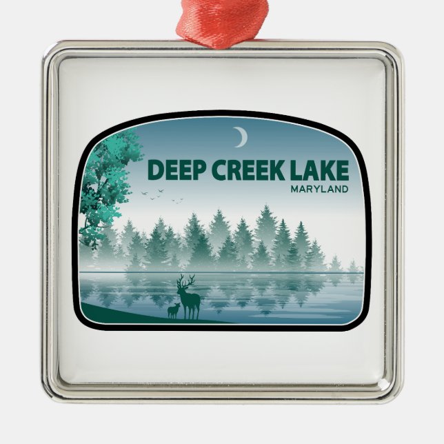 Deep Creek Lake Maryland Deer Metal Tree Decoration (Front)