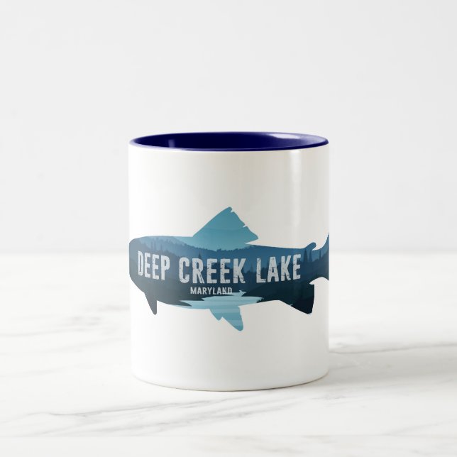 Deep Creek Lake Maryland Fish Two-Tone Coffee Mug (Center)