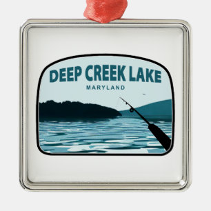 Deep Creek Lake Maryland Fishing Rod Metal Tree Decoration