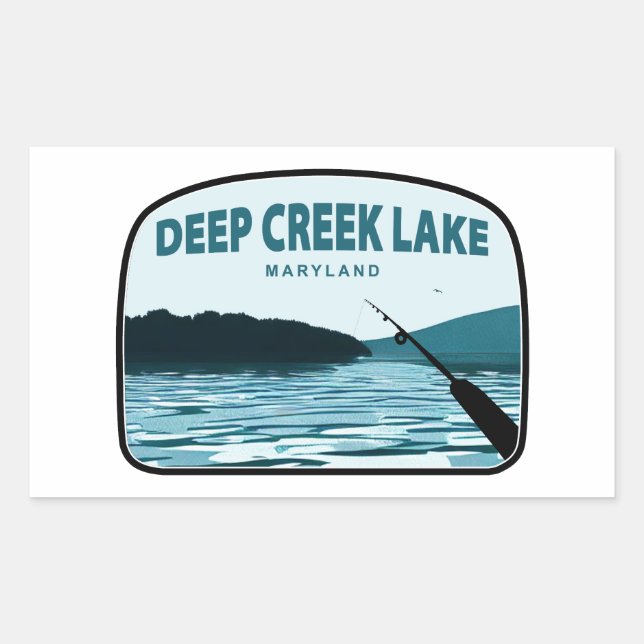 Deep Creek Lake Maryland Fishing Rod Rectangular Sticker (Front)