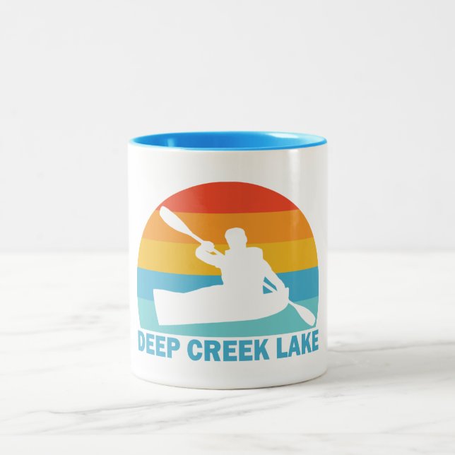 Deep Creek Lake Maryland Kayak Two-Tone Coffee Mug (Center)