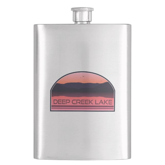 Deep Creek Lake Maryland Red Sunrise Hip Flask (Front)
