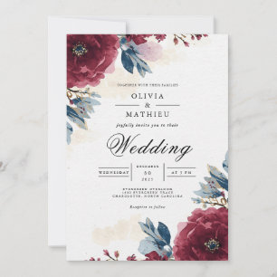 Deep Crimson Floral Swirl Wedding Invitation