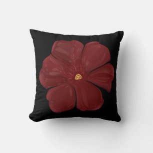 Deep Crimson Moody Bloom Glossy Botanical Floral Cushion